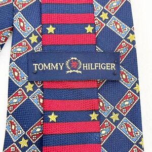 Tommy Hilfiger Vintage Men's Silk Tie Stars Stripes Preppy Patriotic Blue Red